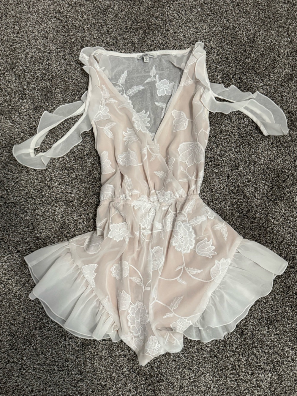 Sheer Floral Lace romper- white with nude slip